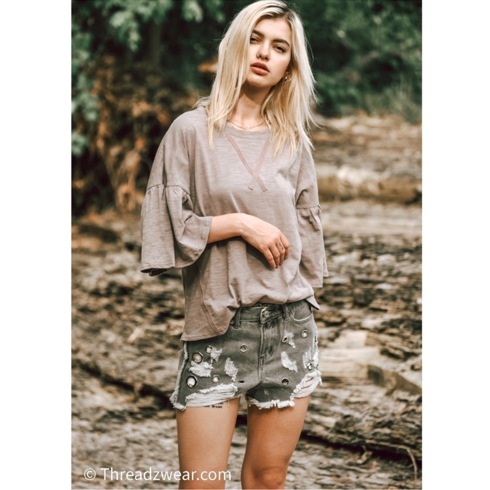 New Flounce Sleeve Tan Tee